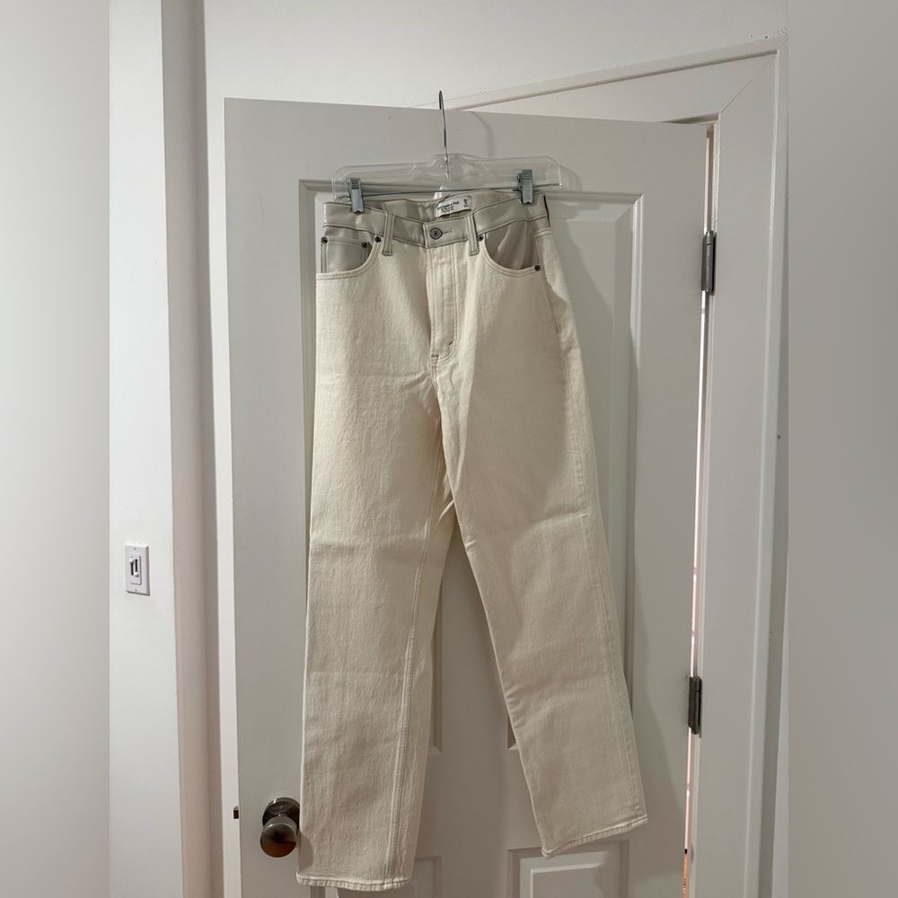 Cream white/leather Jeans